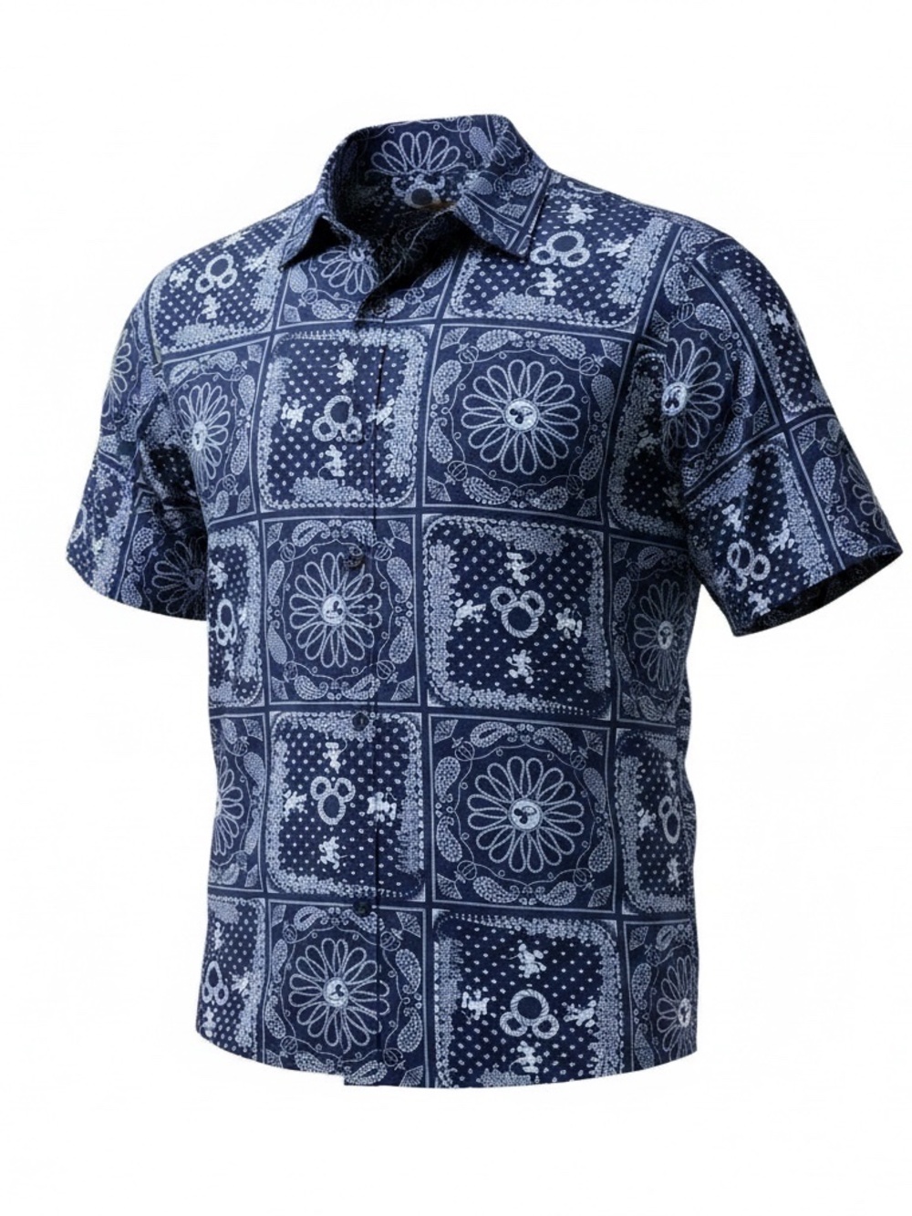 Mens Mickey Mouse Disney Magic XL blue tropical cotton linen shirt short sleeve